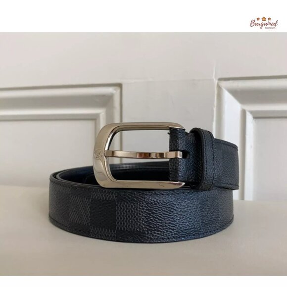 Authentic Louis Vuitton Canvas Leather Damier Graphite Ellipse Buckle Belt 90/36 - Picture 13 of 14
